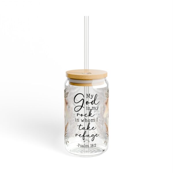 Floral Inspirational Sipper Glass 16oz - My God is My Rock Design - Image 2