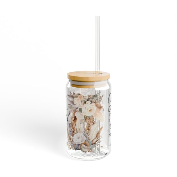 Floral Inspirational Sipper Glass 16oz - My God is My Rock Design - Image 3