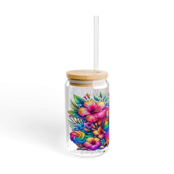 Vibrant Floral Sipper Glass, Rainbow Glass with Straw, Colorful Drinkware for Parties, Eco-friendly Sippers, Summer Hydration [...] - Image 2