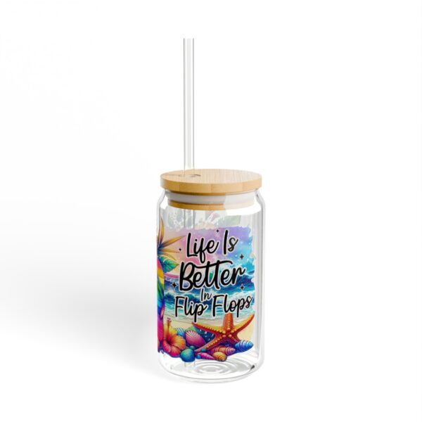 Vibrant Floral Sipper Glass, Rainbow Glass with Straw, Colorful Drinkware for Parties, Eco-friendly Sippers, Summer Hydration [...] - Image 4
