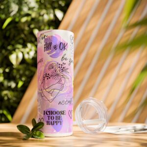 Positive Vibes Skinny Tumbler, Inspirational Drinkware, 20oz Stainless Steel, Motivational Gift for Women, Travel Mug, Self-Care Collection