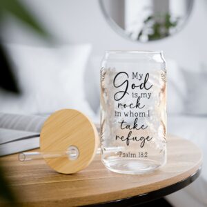Floral Inspirational Sipper Glass 16oz - My God is My Rock Design