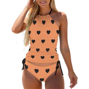 Orange Split Swimsuit with Black Hearts | LBH Designs